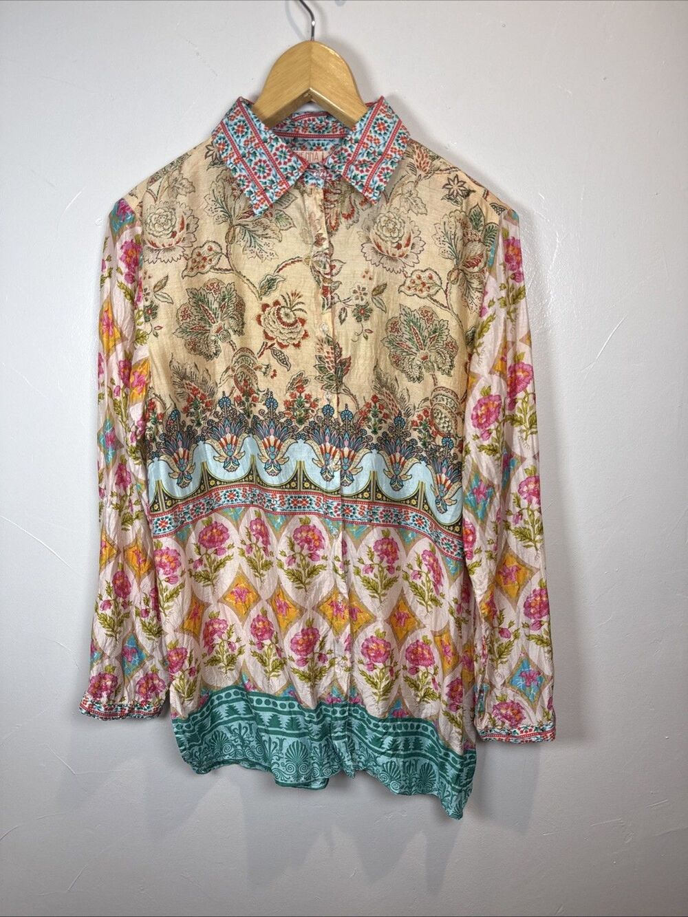 Cienna Silk Top Bohemian Floral Size Small Colorful Beachy Festival Artsy